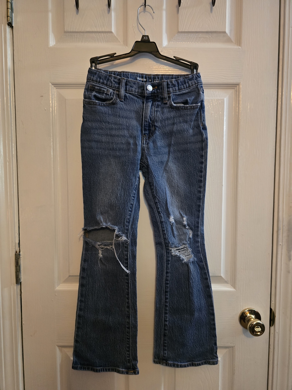 Girls Old Navy Dark Blue Distressed Flare Jeans